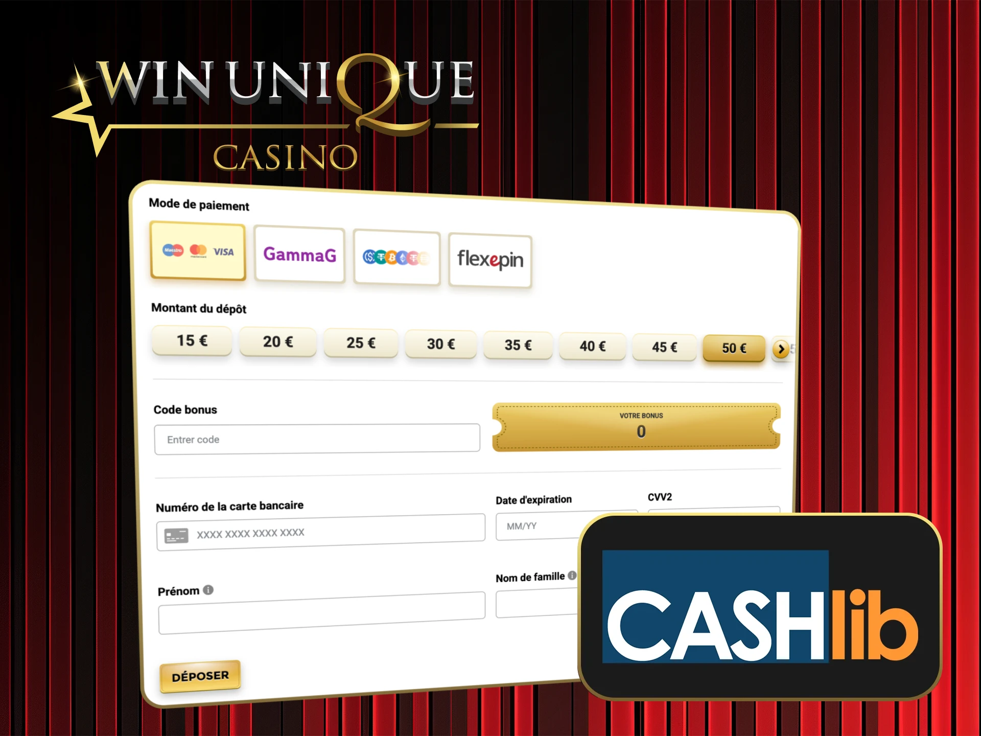 Choisissez CashLib pour les dépôts prépayés sur Win Unique Casino.